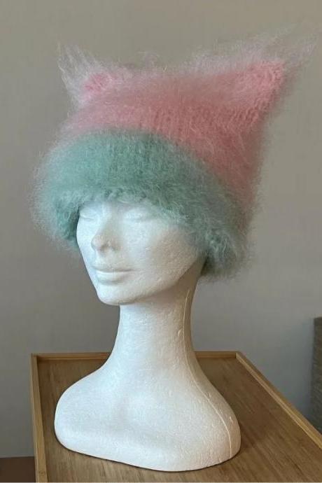 Genuine Real Natural Knitted Mink Fur Hat Cap Luxury Women Handmade Knit Fashion Winter Headwear Warm Real Fox Fur Beanies