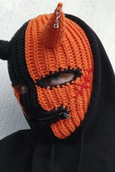 Men Halloween Balaclava Devil Horn Hat Women Pasamontañas Y2k Hat Full Face Cover Ski Mask Hat Windproof Hat For Outdoor Sport