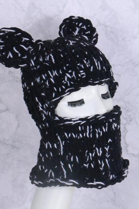 Women Winter Balaclava Hats Halloween Party Bear Ears Creative Knit Hat Man Warm Outdoor Full Face Mask Ski Mask