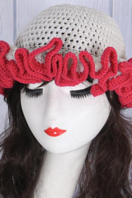 Sweet Girls Crochet Ruffled Brim Bucket Hat Ladies Fisherman Hat Exaggerated Teens Winter Windproof Hat