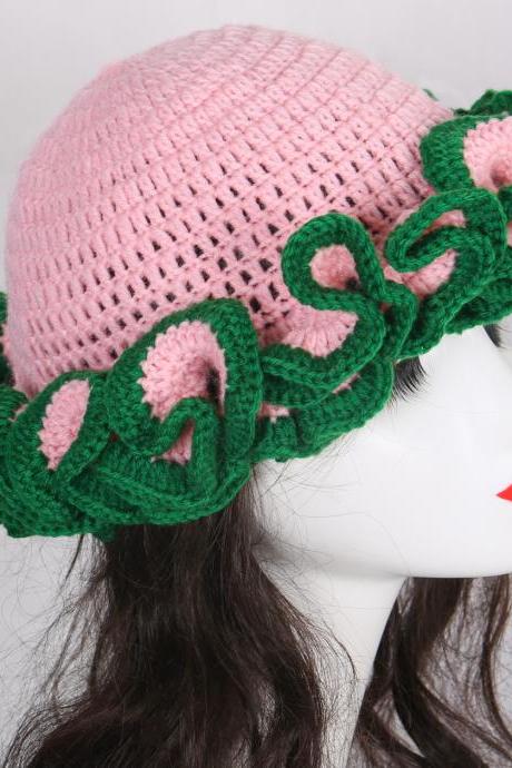2024 Handmade Knit Bucket Hat For Woman Weaving Floppy Ruffled Brim Bucket Hat Adult Teens Winter Cycling Fisherman Hat