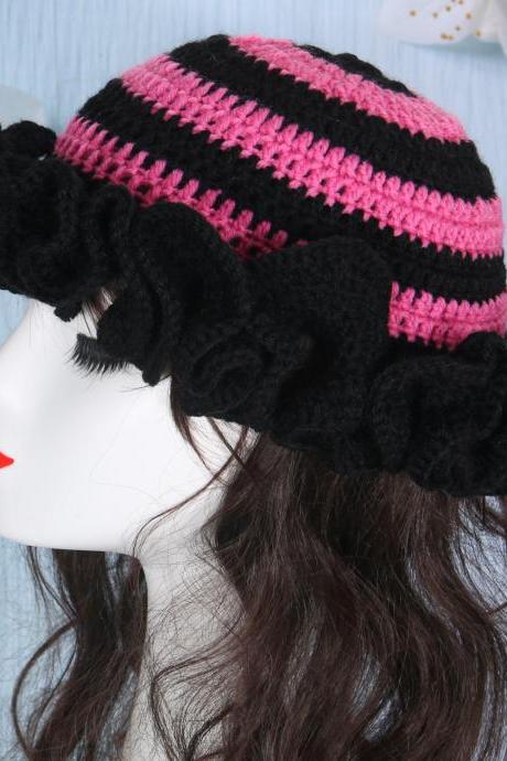 Handmade Crochet Bucket Hat For Woman Teen Outdoor Commute Fisherman Hat Ruffled Brim Winter Windproof Carnival Hat
