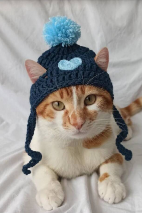 Pet Cat Headwear Knitted Two Love Headgear Pet Birthday Dress Up Dog Hats Cat Accessories Pet Dog Birthday Christmas Gift
